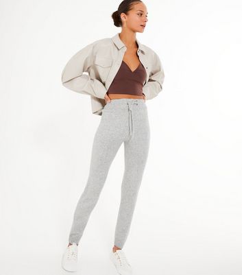 Pale Grey Knit Tie Waist Joggers | New Look