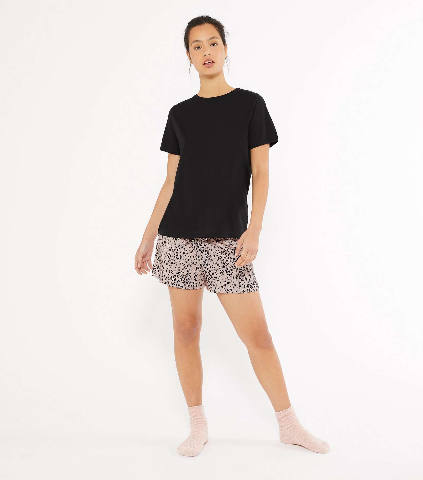 Black Shorts Leopard Print Pyjama Set  Image 2