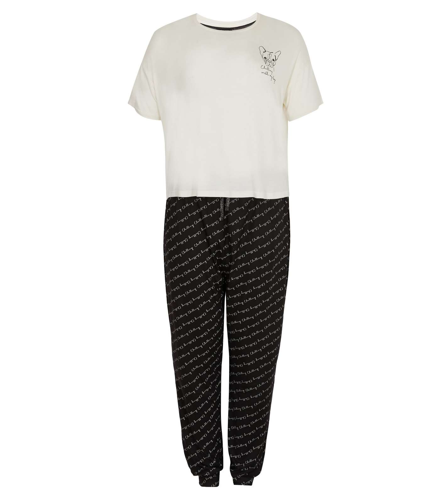 Curves Black Soft Touch Pug Slogan Jogger Pyjama Set Image 5
