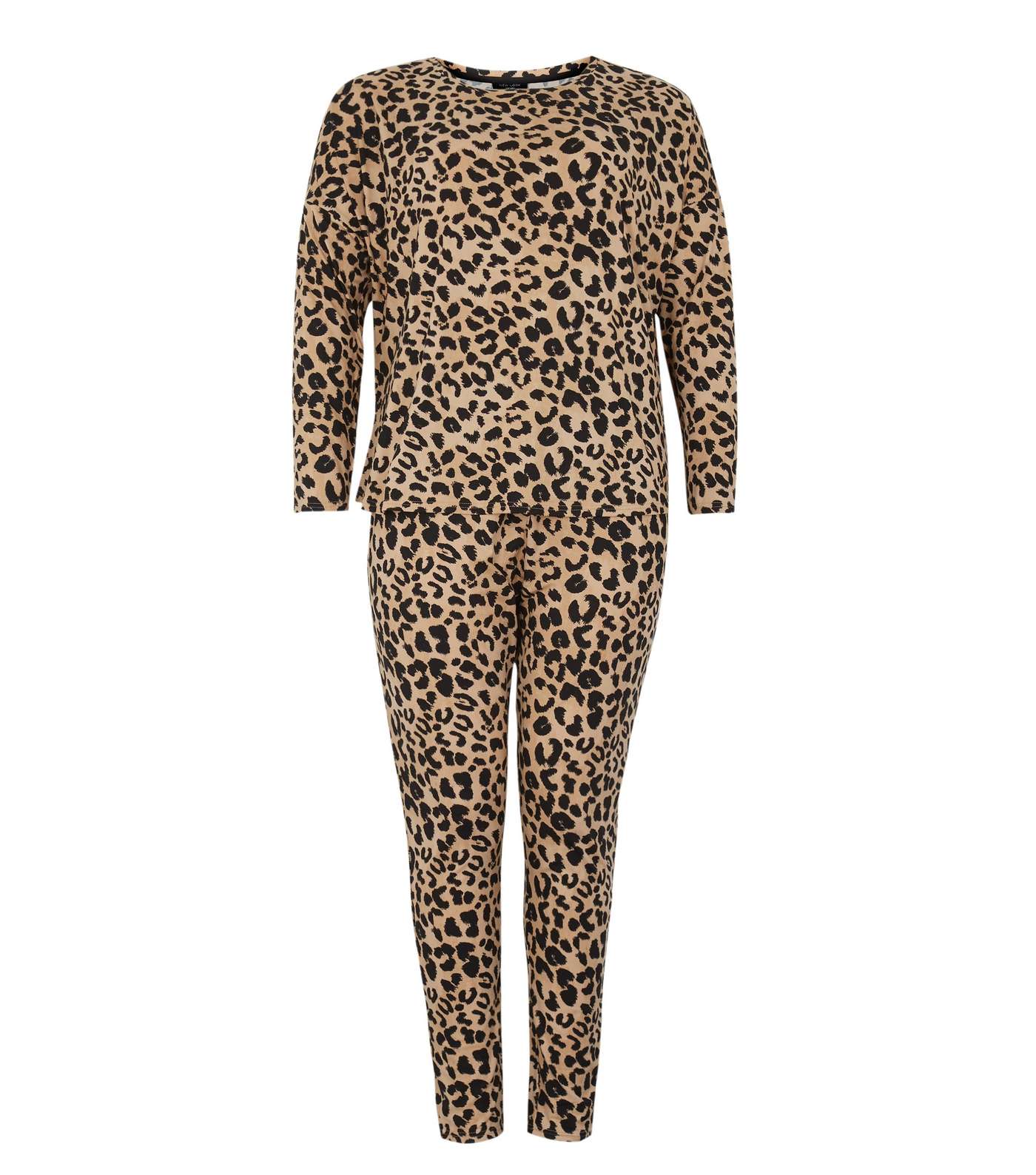 Curves Brown Leopard Soft Touch Leggings Pyjama Set Image 5