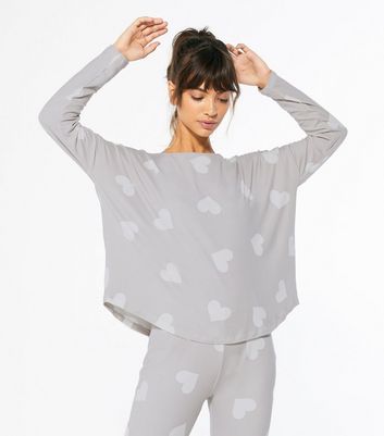 Pale Grey Heart Soft Touch Legging Pyjama Set New Look