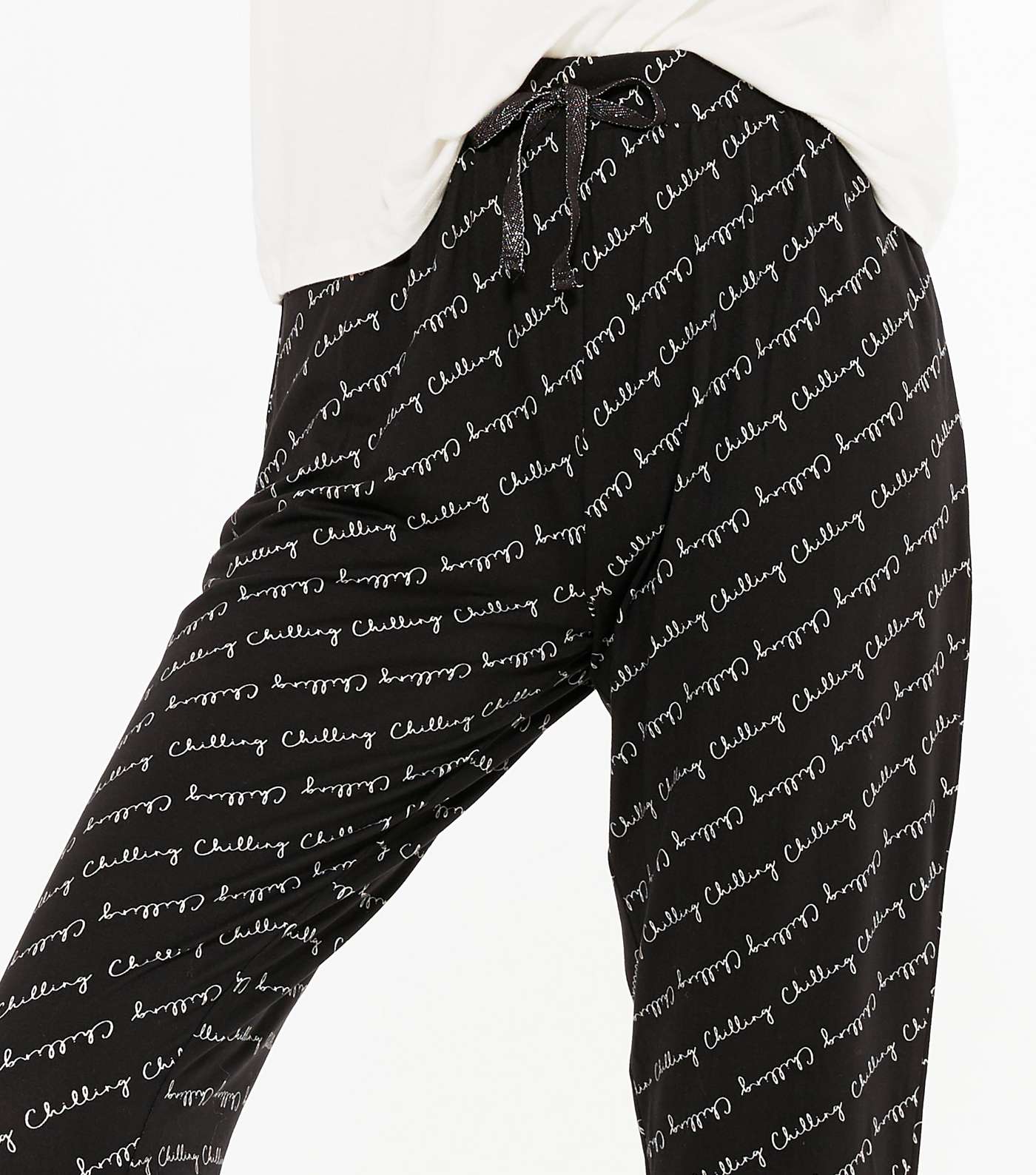 Black Chilling With My Dog Slogan Soft Touch Pyjama Set  Image 4