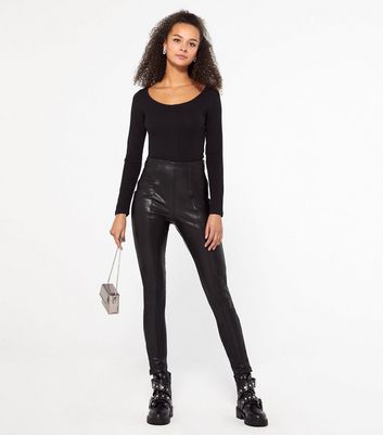 Black Seamed Leather-Look Leggings 
