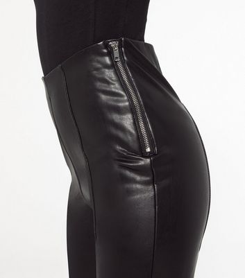 Black Seamed Leather-Look Leggings 