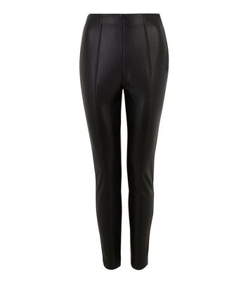 Black Seamed Leather-Look Leggings 