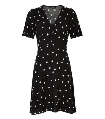 Black Spot Button Front Tea Dress | New Look