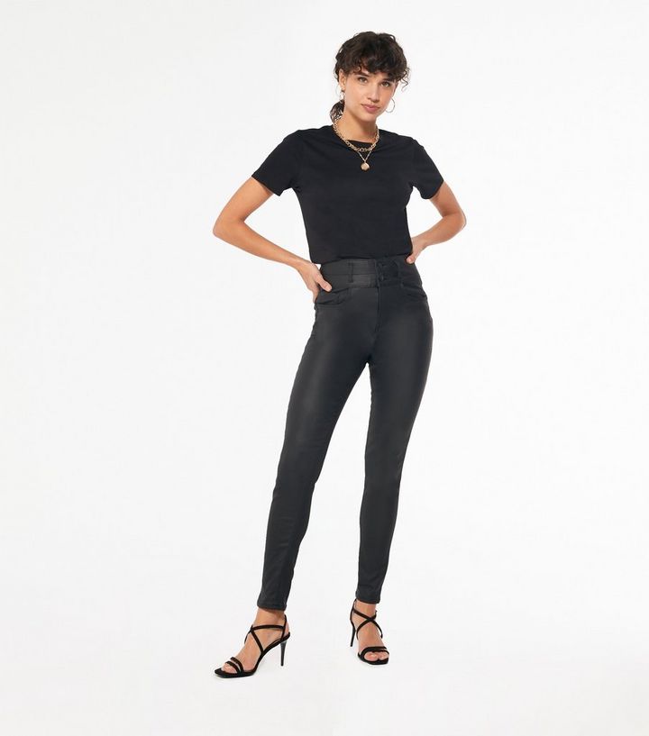 Black Leather-Look 'Lift & Shape' Jeans New Look