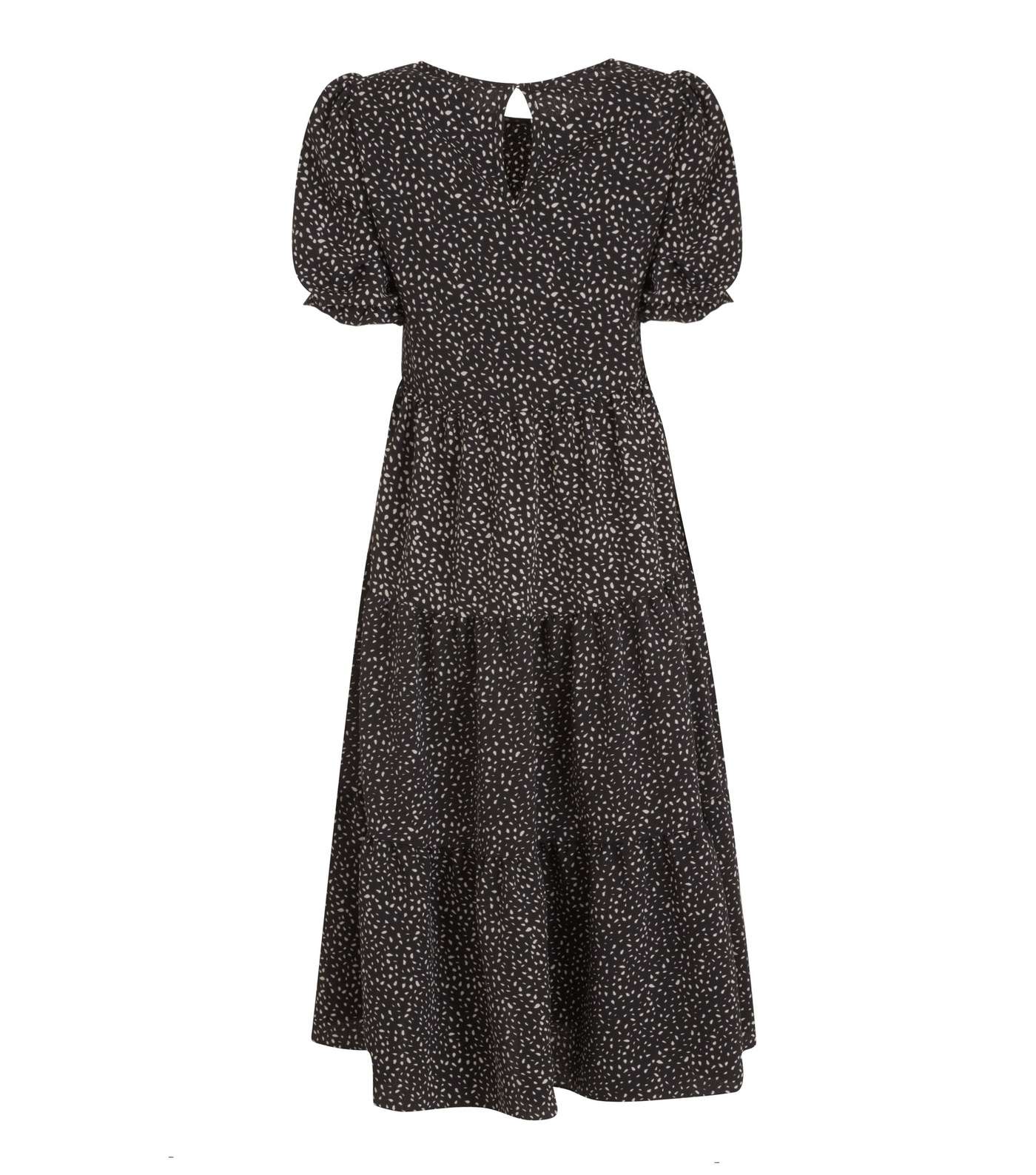 Black Abstract Spot Puff Sleeve Tiered Midi Dress  Image 2