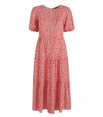 new look red floral midi dress