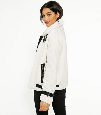 white faux fur aviator jacket