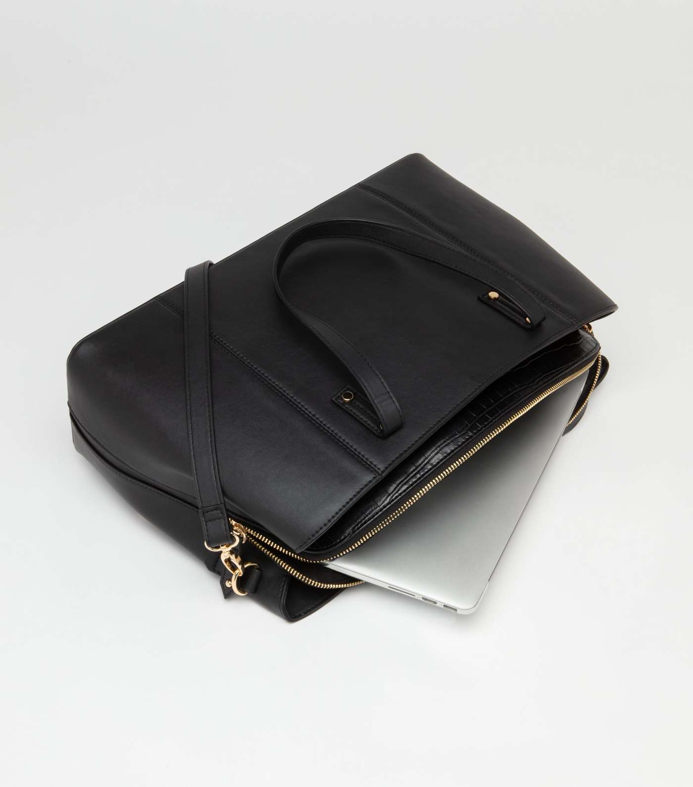 Black Leather-Look Laptop Tote Bag  Image 4