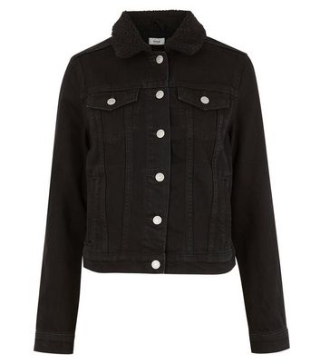 Ladies black denim jacket with fur collar hotsell