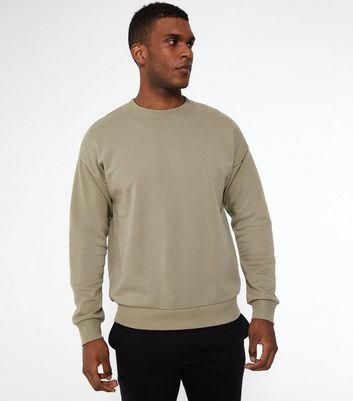 Image of Olive Jersey Crew Neck Sweatshirt New Look