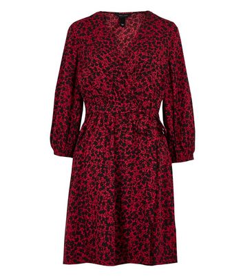 Red Floral Wrap Front Tea Dress | New Look