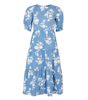 Blue Floral Poplin Smock Midi Dress | New Look