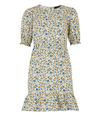 Off White Floral Poplin Smock Mini Dress | New Look