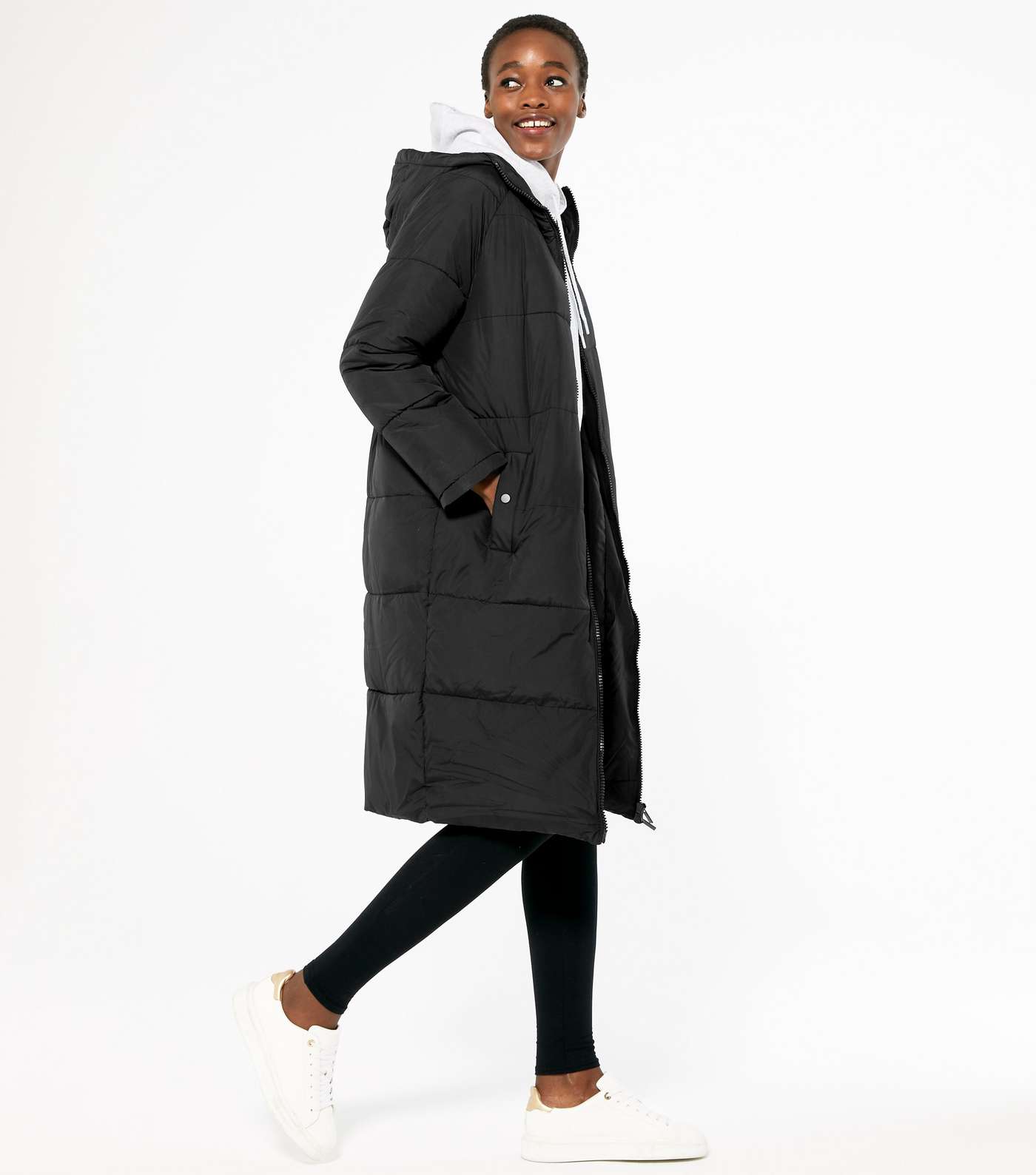 Tall Black Padded Long Puffer Jacket Image 2