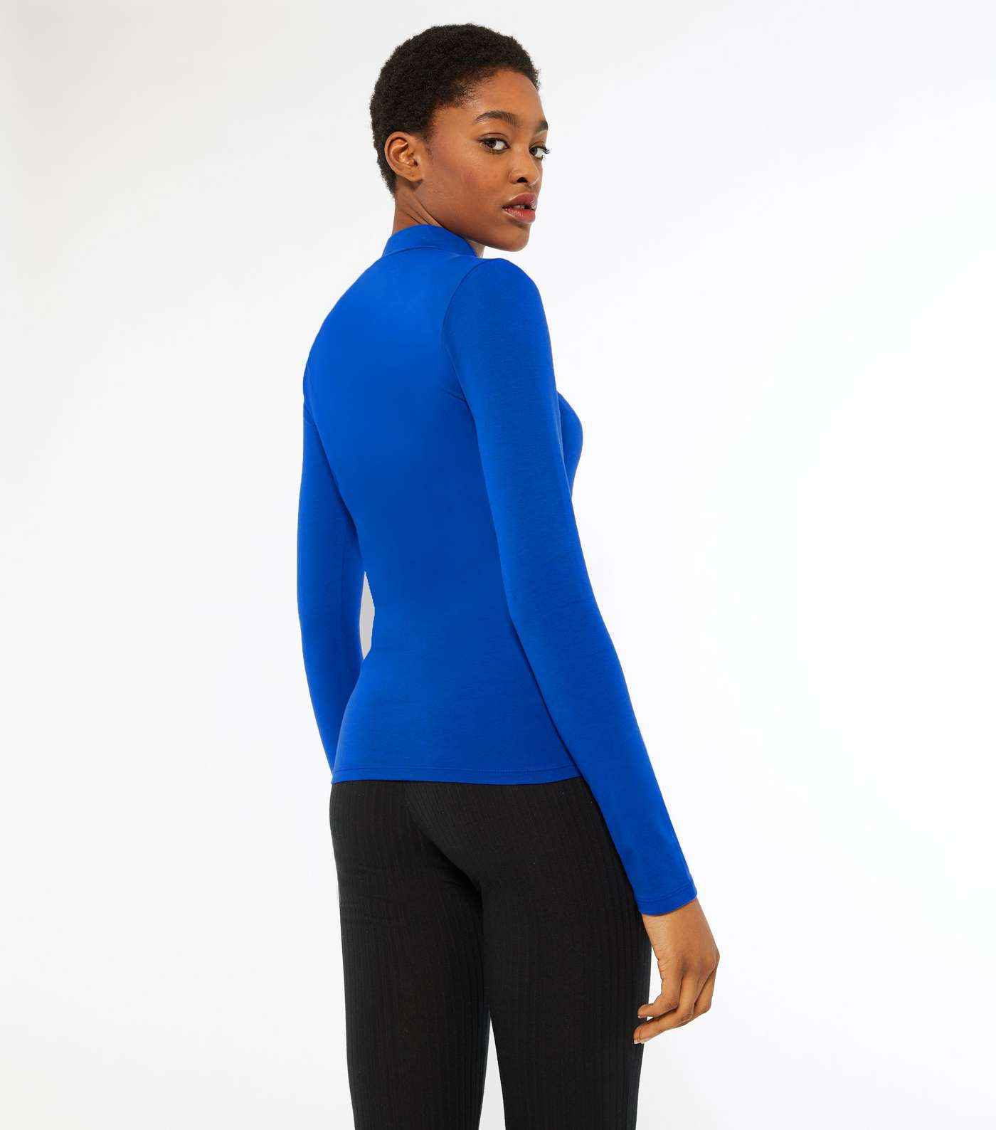Bright Blue High Neck Long Sleeve Top Image 3