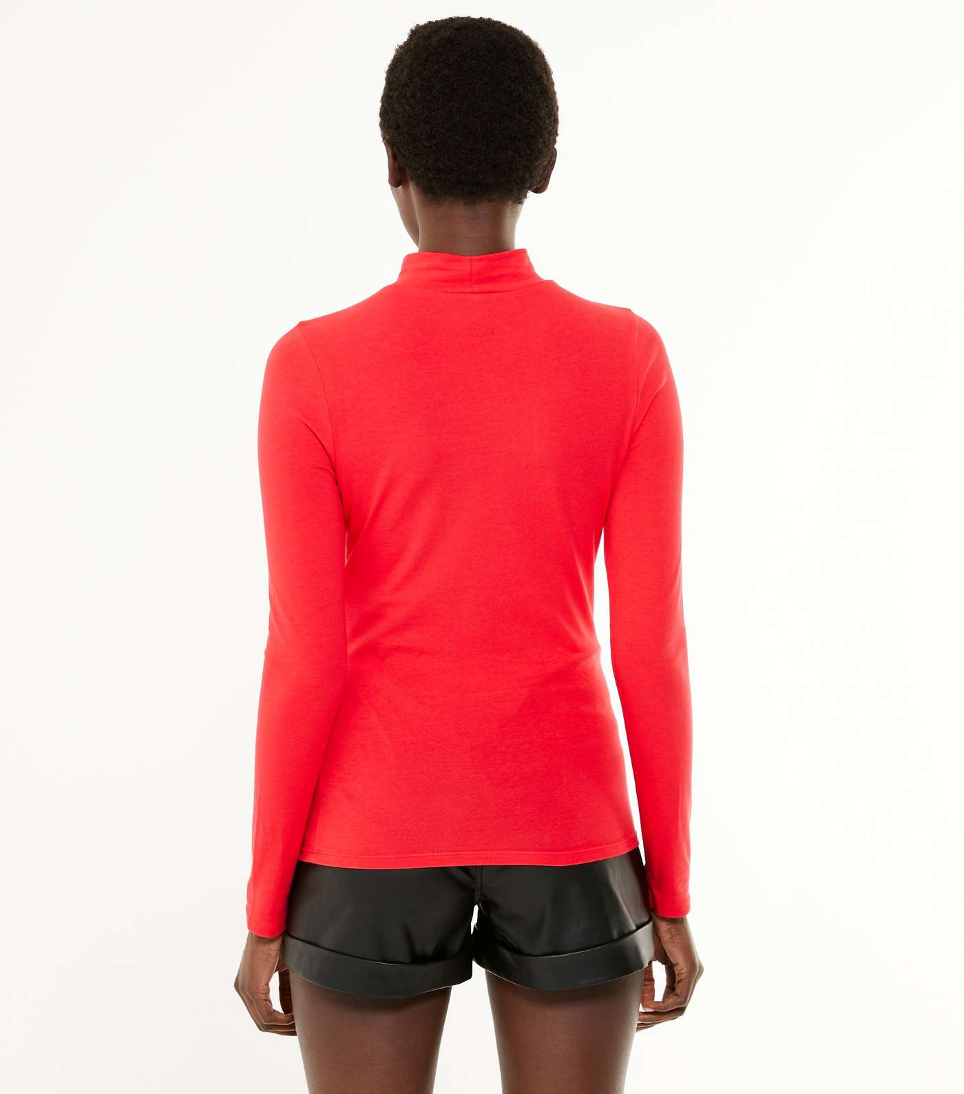 Red High Neck Long Sleeve Top Image 3