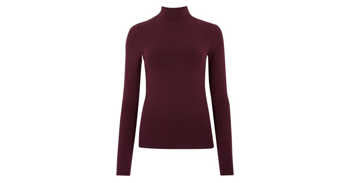 Burgundy High Neck Long Sleeve Top New Look — free download