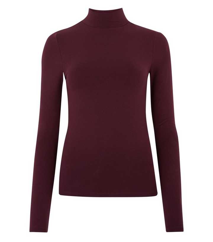 Burgundy High Neck Long Sleeve Top