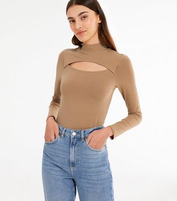 camel high neck top