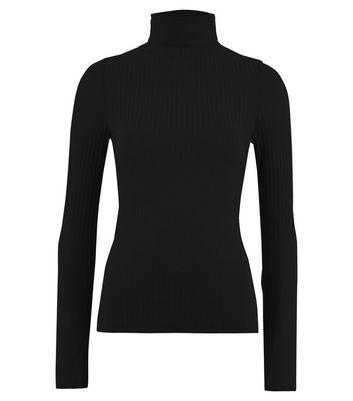 Black Wide Rib Roll Neck Top | New Look