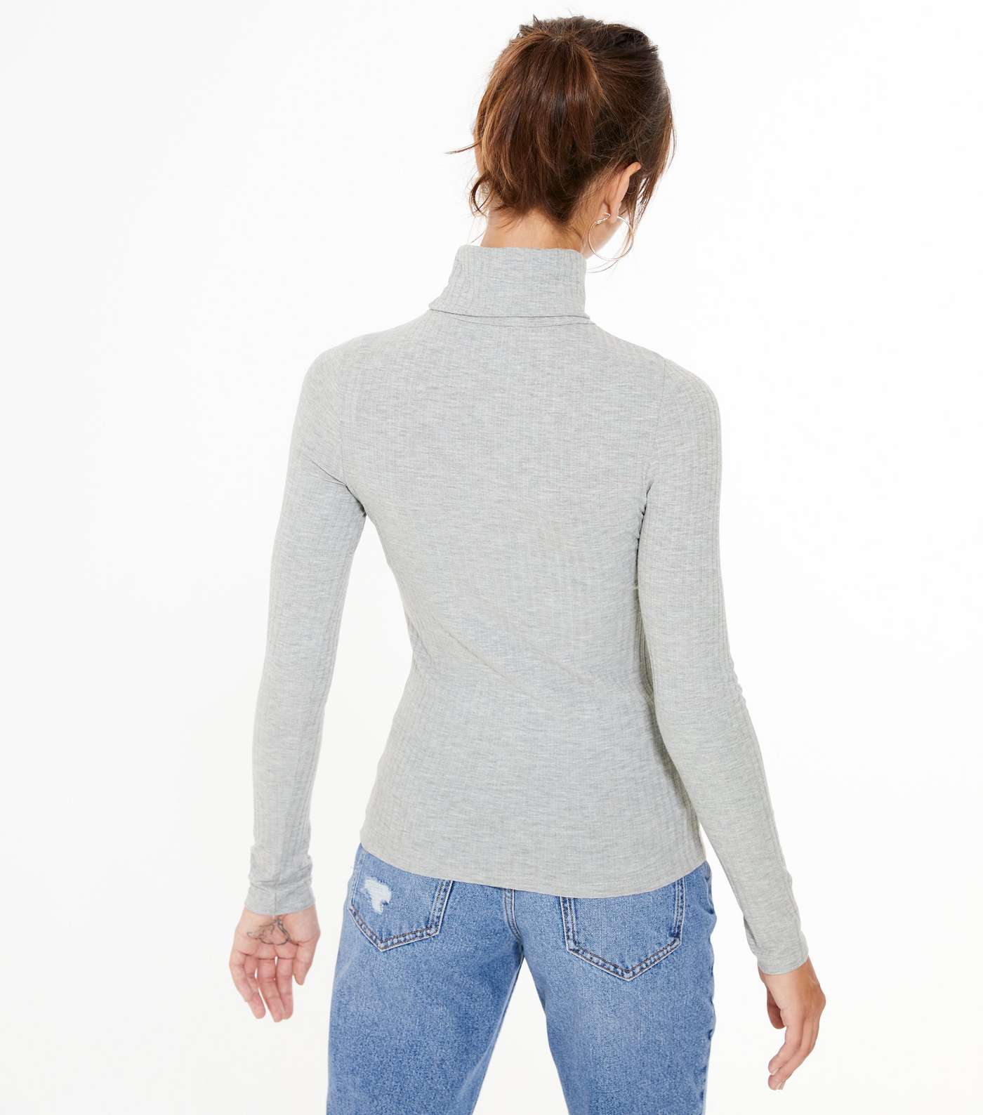 Grey Ribbed Roll Neck Top Image 3