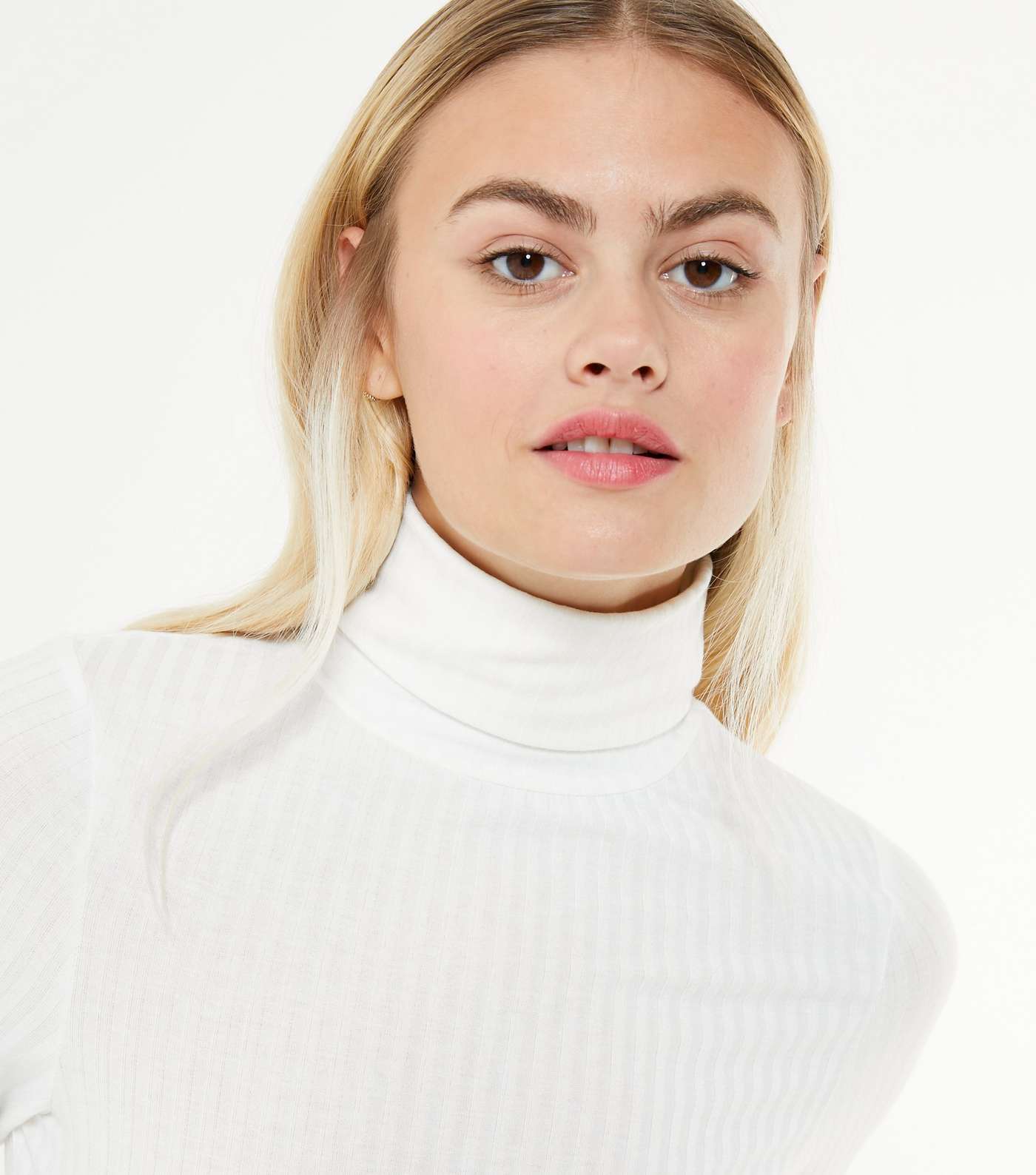Off White Ribbed Roll Neck Top  Image 4