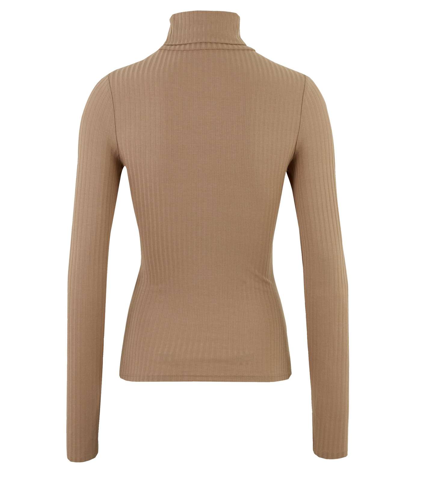 Camel Ribbed Roll Neck Top  Image 2