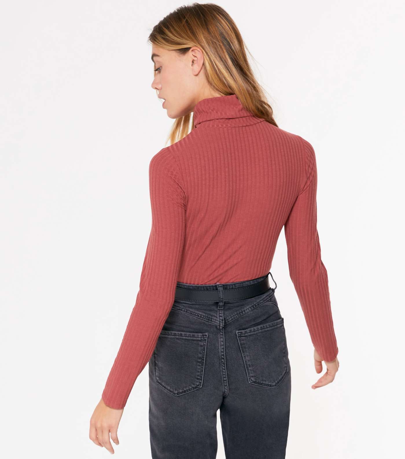 Rust Ribbed Roll Neck Top Image 3