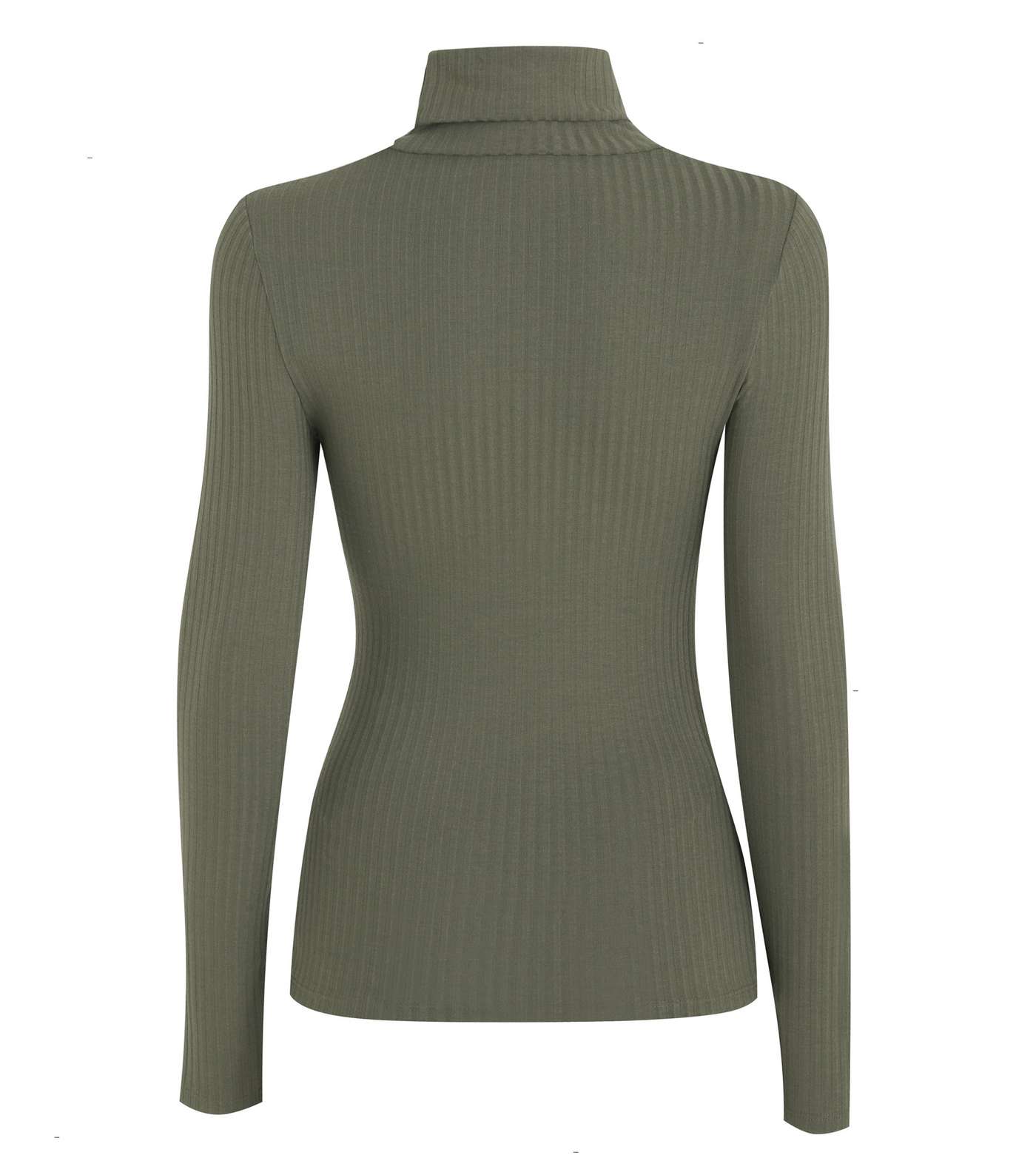 Khaki Ribbed Roll Neck Top  Image 2