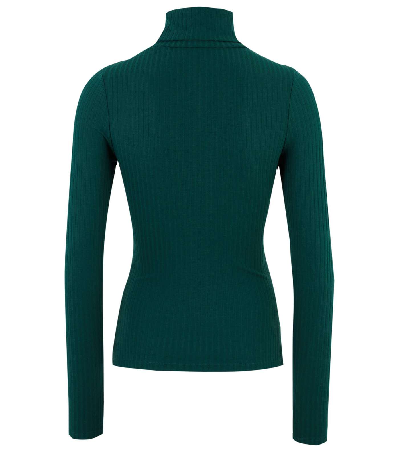Dark Green Ribbed Roll Neck Top  Image 2