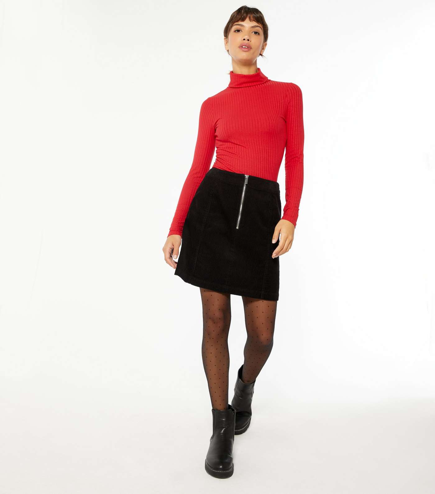 Red Ribbed Roll Neck Top Image 2