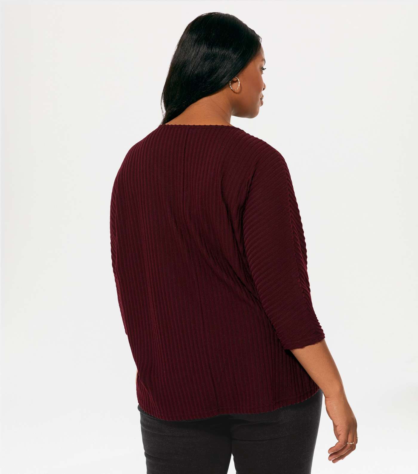 Curves Burgundy Fine Knit Batwing Top Image 4