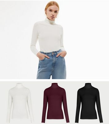 Image of Pack Multicoloured Rib Roll Neck Tops New Look