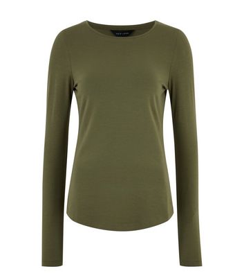 Image of Khaki Long Sleeve Crew Neck Top New Look
