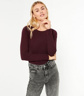 Image of Burgundy Long Sleeve Crew Neck Top New Look