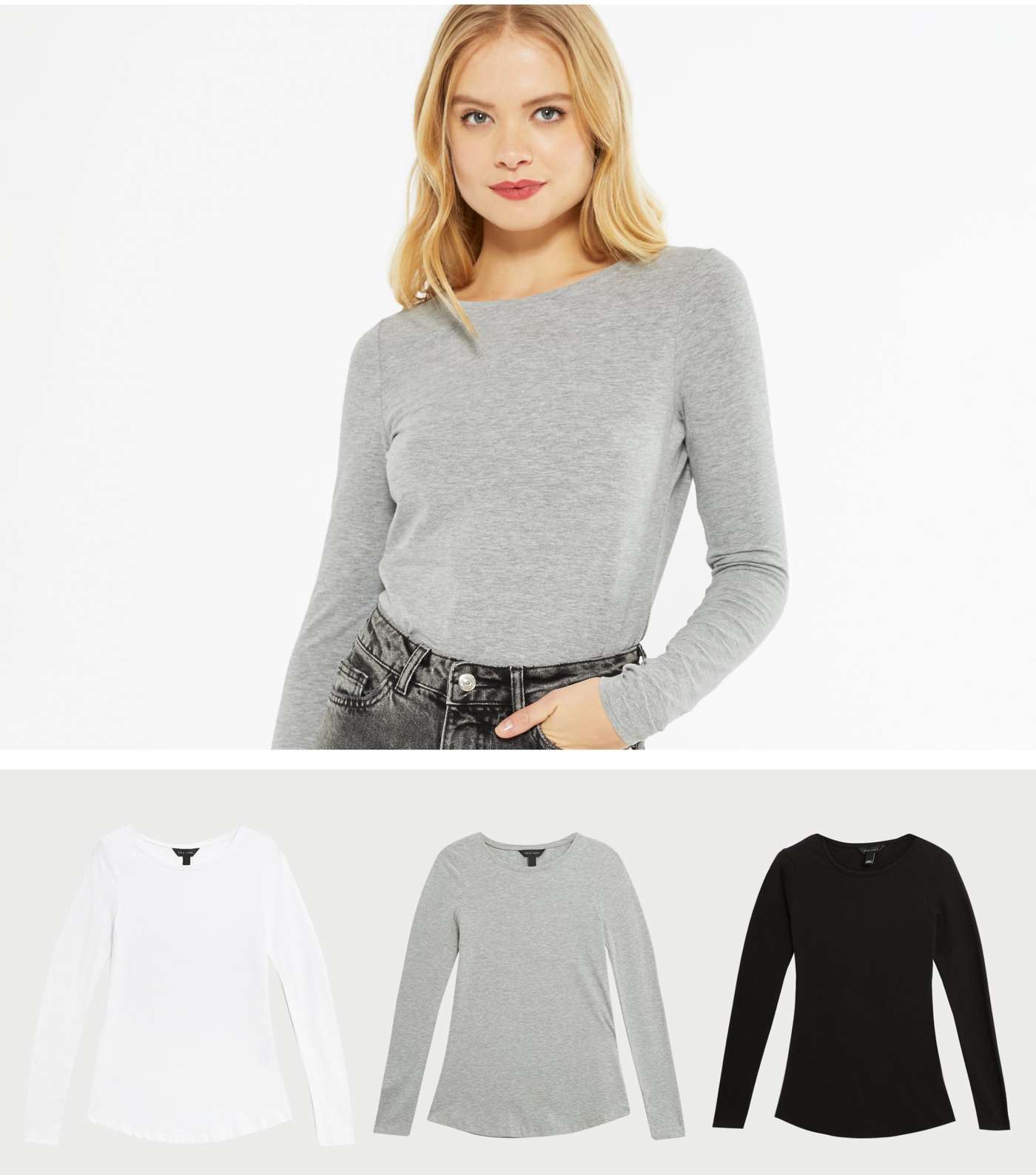 3 Pack Black Grey and White Tops 