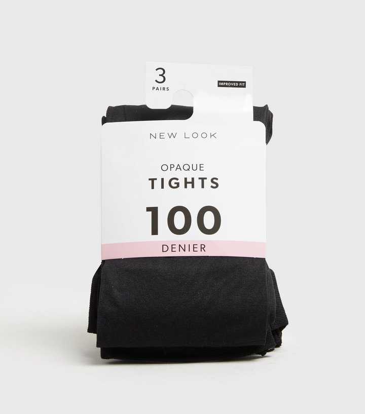 Black 100 Denier Opaque Tights 3 Pack, Lingerie