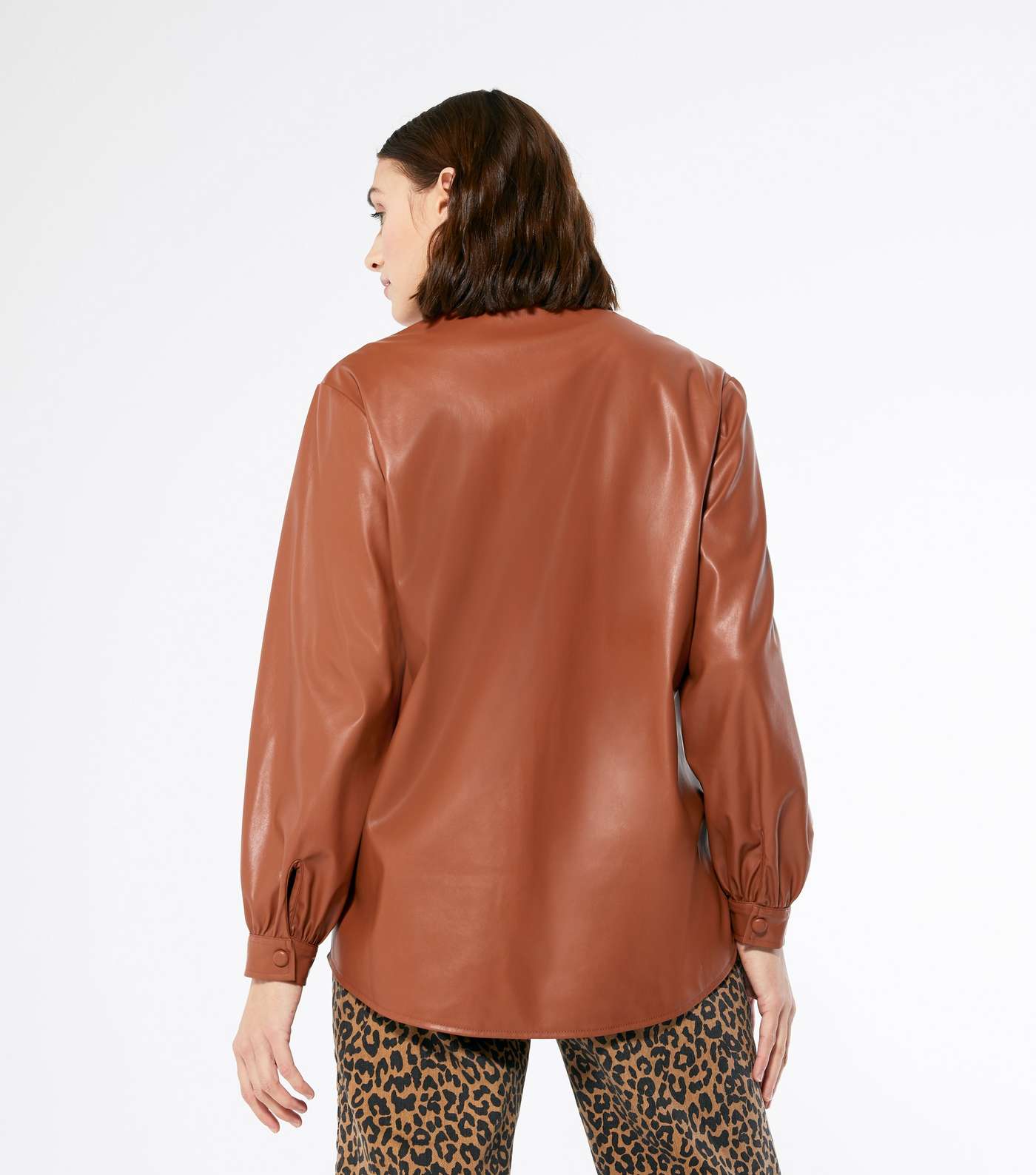 Rust Leather-Look Utility Pocket Shirt  Image 3