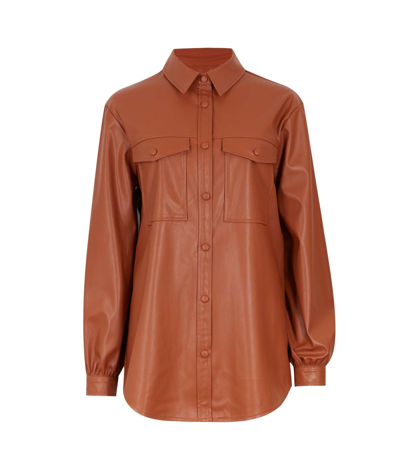 Rust Leather-Look Utility Pocket Shirt  Image 5