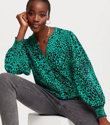 new look green leopard print blouse