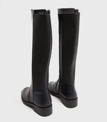 Black Elasticated Knee High Boots | New Look