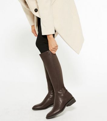 Image of Dark Brown Elasticated Knee High Boots New Look Vegan
