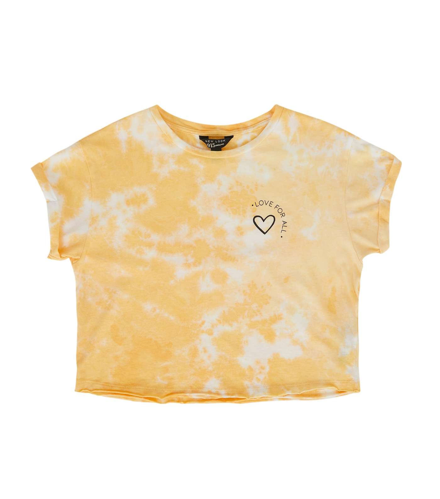 Girls Yellow Tie Dye Heart Slogan T-Shirt Image 4