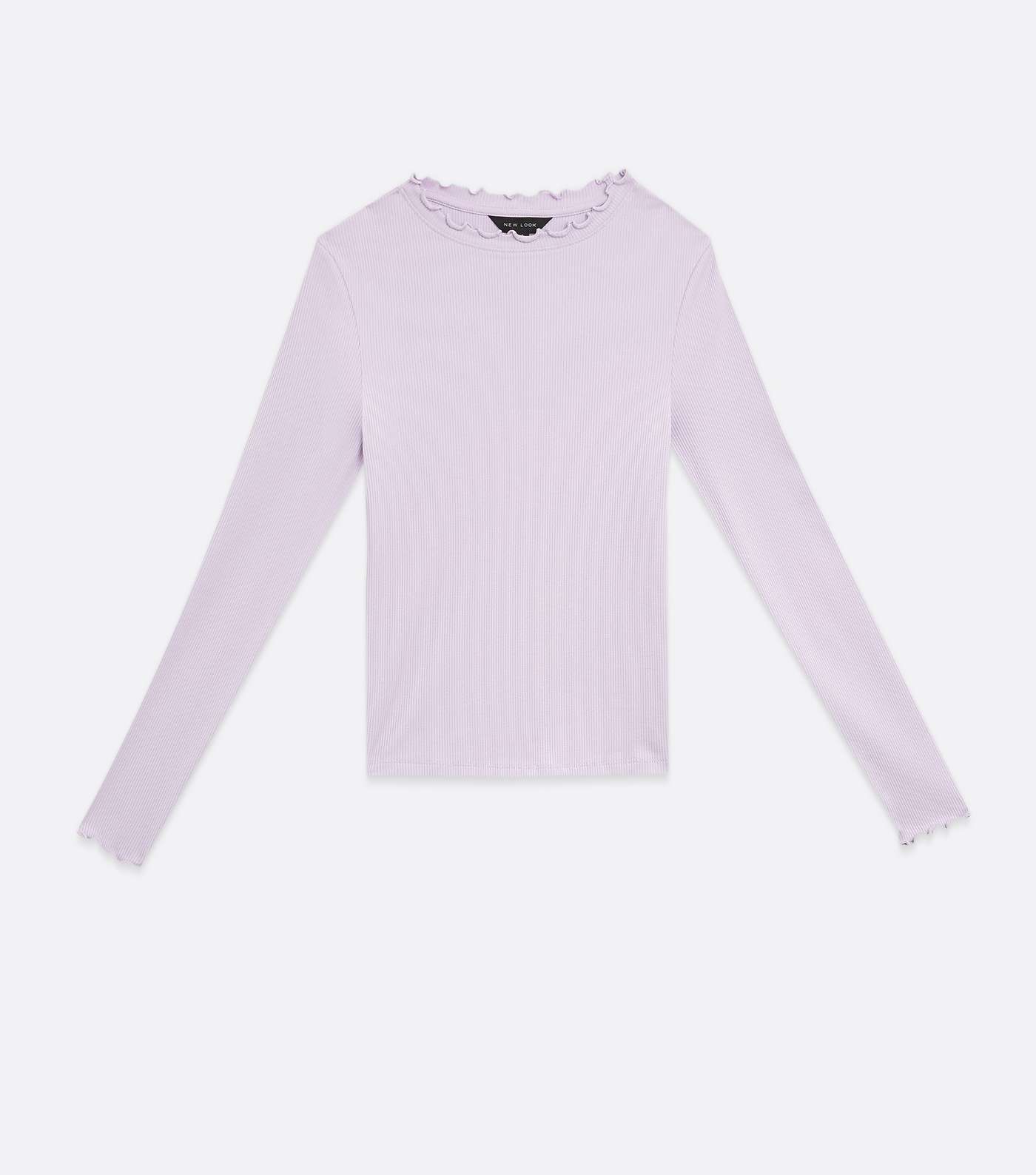 Lilac Ribbed Frill Trim Long Sleeve Top Image 5