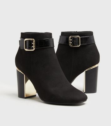 black buckle heel boots