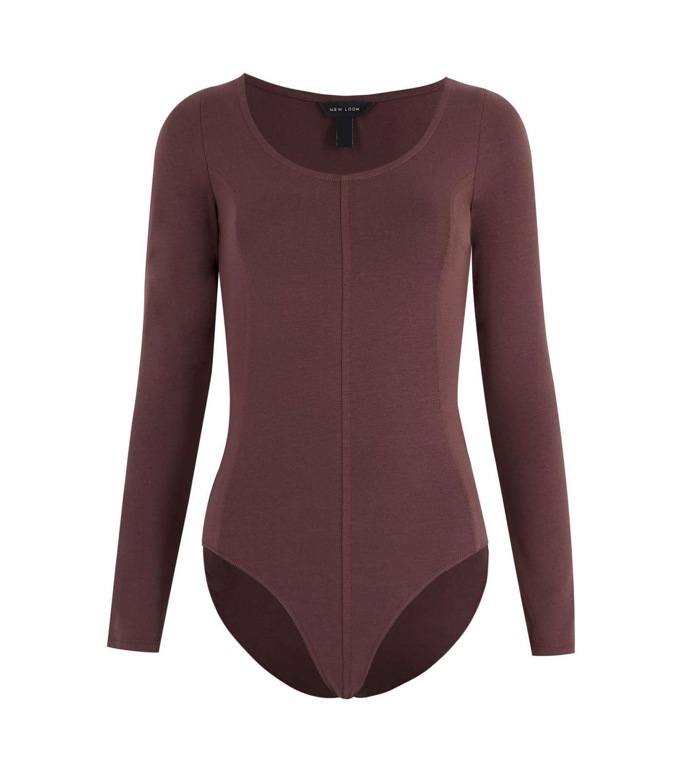 Dark Brown Long Sleeve Seam Front Bodysuit Image 5