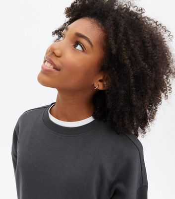 Teenager Bekleidung für Mädchen Girls Dark Grey Crew Neck Sweatshirt